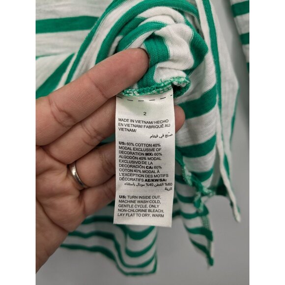 Striped Nautical Embellished Neckline Top Women Size L Tie Bow Back Coastal Soft - Picture 9 of 10